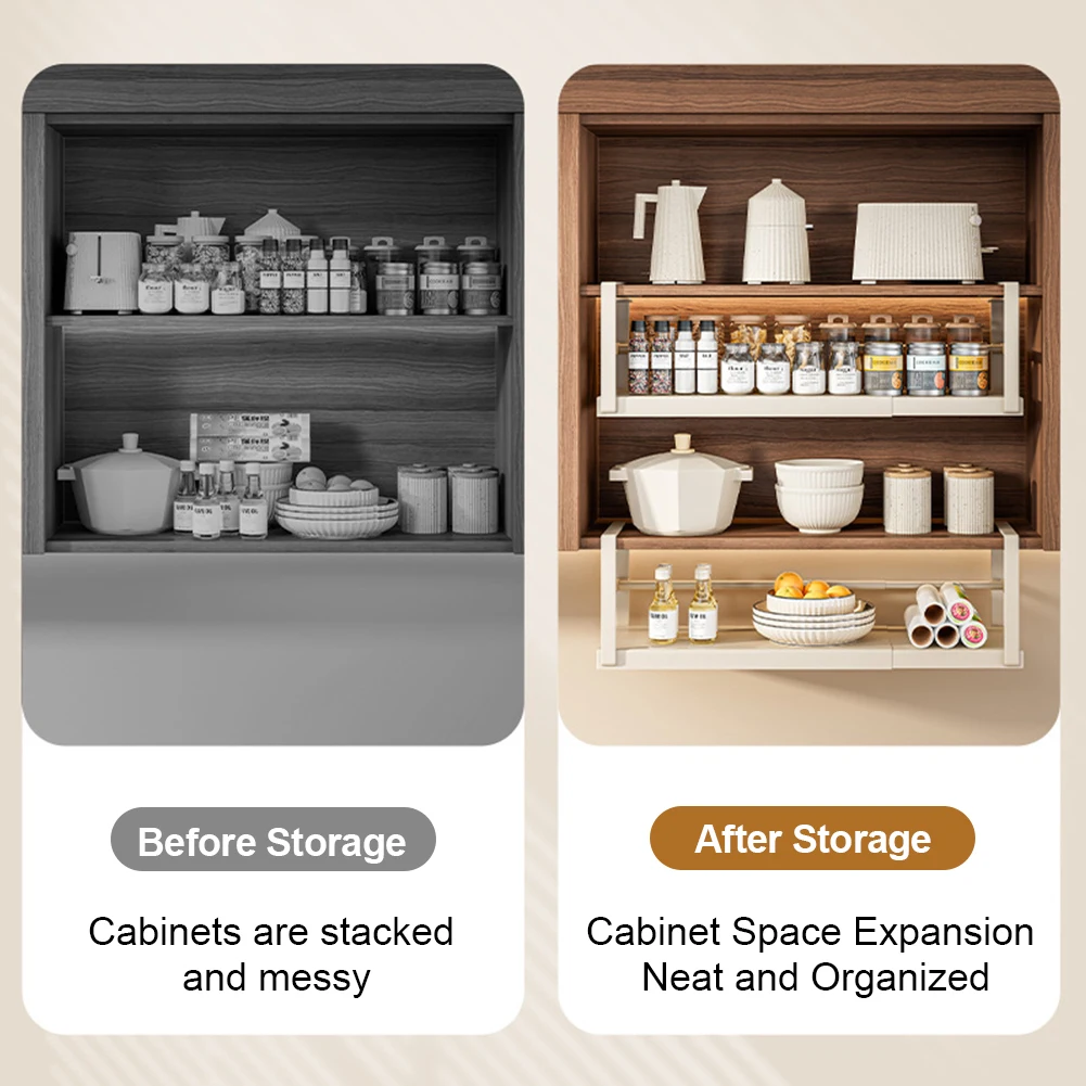 Extendable Under Cabinet Add-on Storage Baskets with Thick Clip Under Cabinet Shelf Hanging Holder for Pantry Or Laundry Room