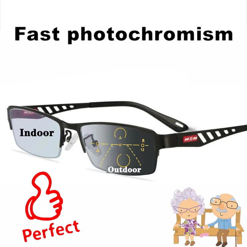 

Fashion Metal Frame Progressive Reading Glasses Photochromic Men Multifocal Bifocal Presbyopia Glasses Women Ultralight TR90 225