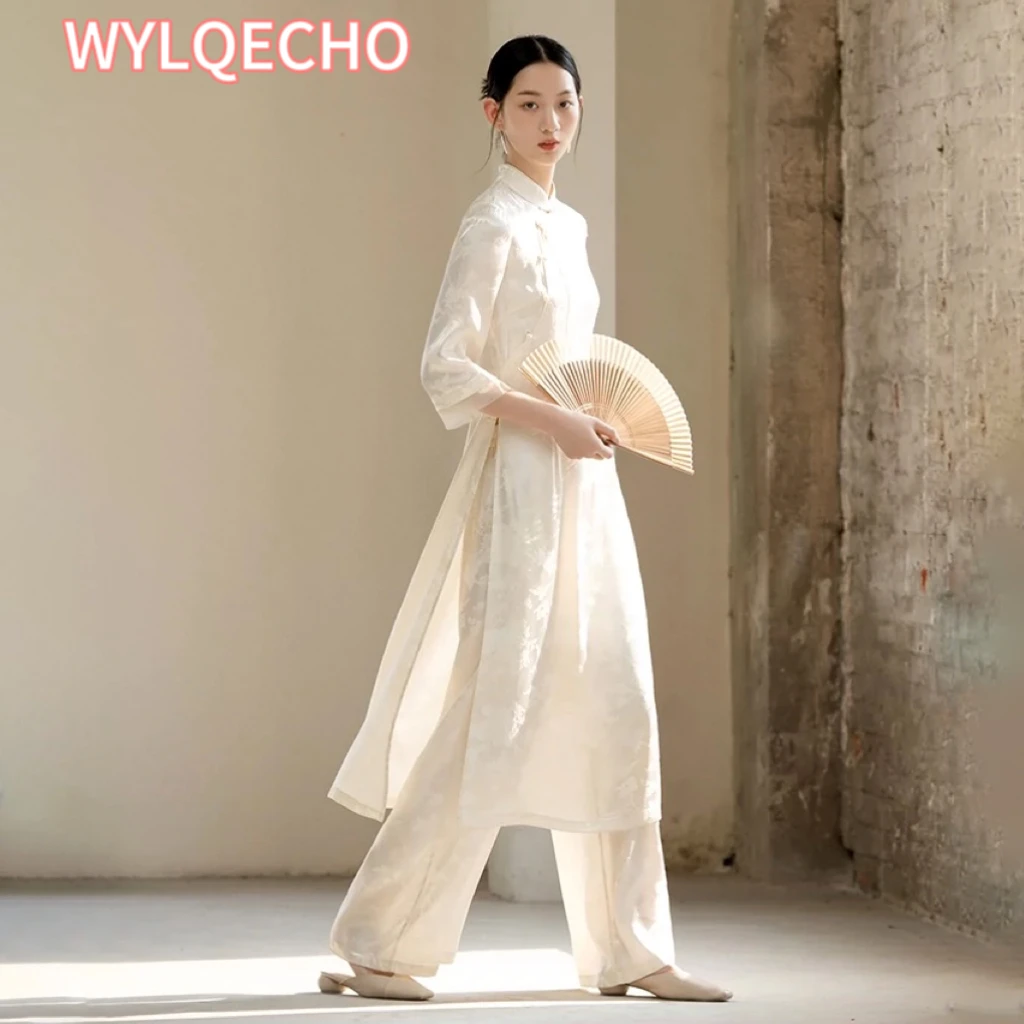 전통 베트남 여성 레트로 Ao Dai 우아한 중국 스타일 Cheongsam 빈티지 꽃 축제 결혼식 저녁 Qipao 드레스