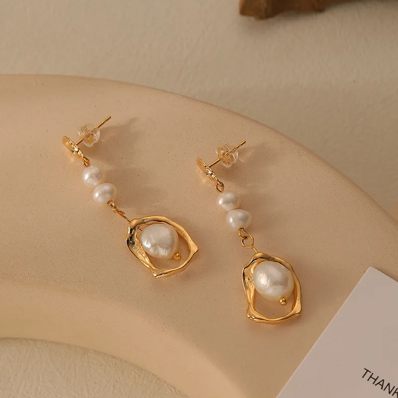 

Irregular Pendant French Elegant New Baroque Pearl Gold Plated Light Luxury High Grade Earrings