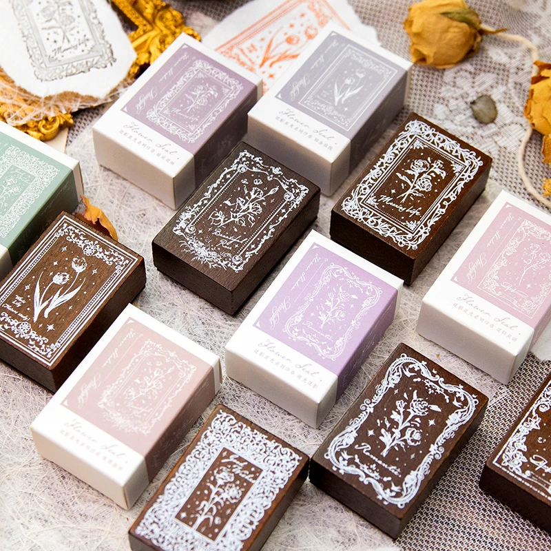 

Vintage Flower Pattern Wooden Rubber Stamp Personalized Scrapbooking Wooden Rubber Stamp Aesthetic Journaling Stationery Supplie