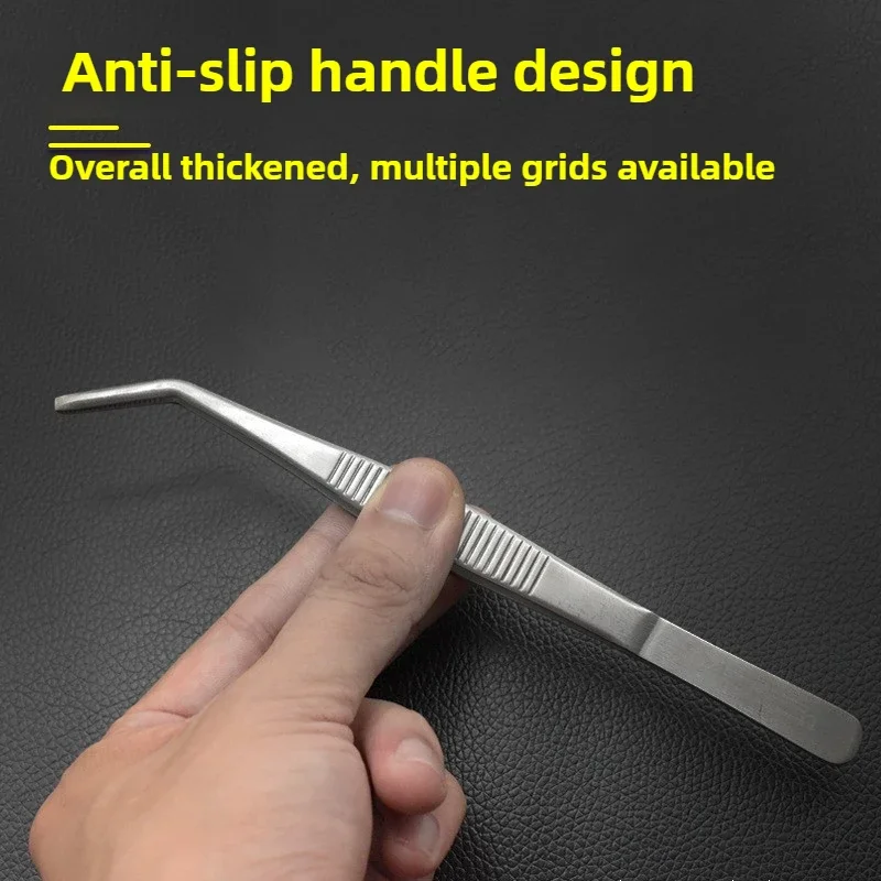 Precision Tweezers 430Stainless Multifuctional Steel Elbow Tweezers Aquarium Clip Long Tongs Medical Tweezers Forceps Pet Feeding Tools Non-slip