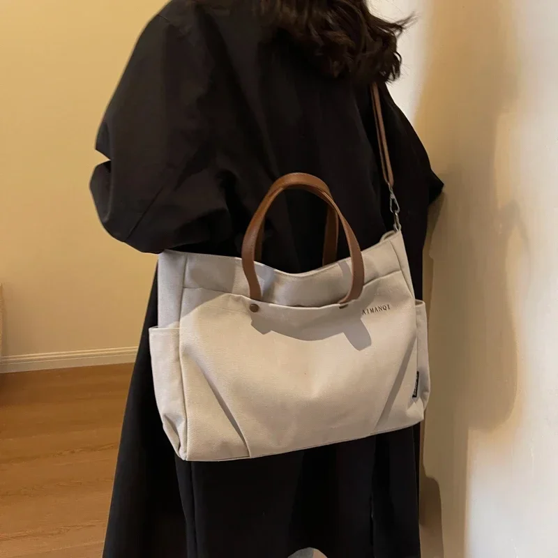 

High Capacity Solid Color Zipper Canvas Shoulder Bag New Classics Casual Tote Handbag 2024 Hot Sale Crossbody Bags for Women