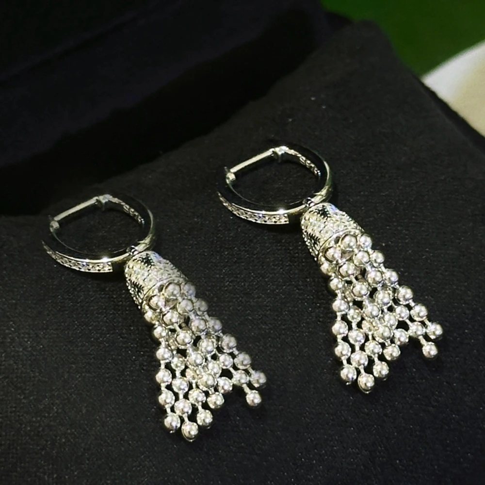 , 고탄소 다이아몬드 블랙 스팟 레오파드 팬서 태슬 드롭 귀걸이, 여성용 고급 명품 주얼리