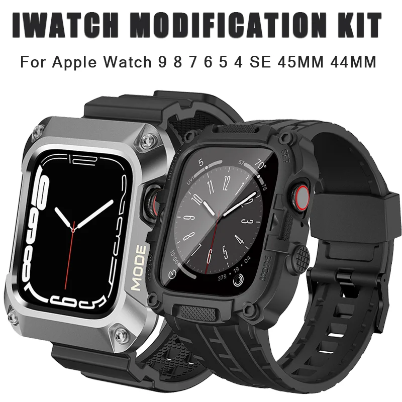 Army Camouflage Sports Case For Apple Watch 9 8 7 6 5 SE 4 45MM 44MM 42MM Waterproof Drop-Resistant integrated Strap Mod KIT