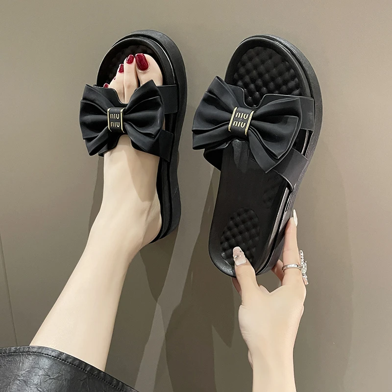 

Женские босоножки с губчатым низом, однотонные сандалии на платформе с бантом-бабочкой, модная летняя обувь, 2023