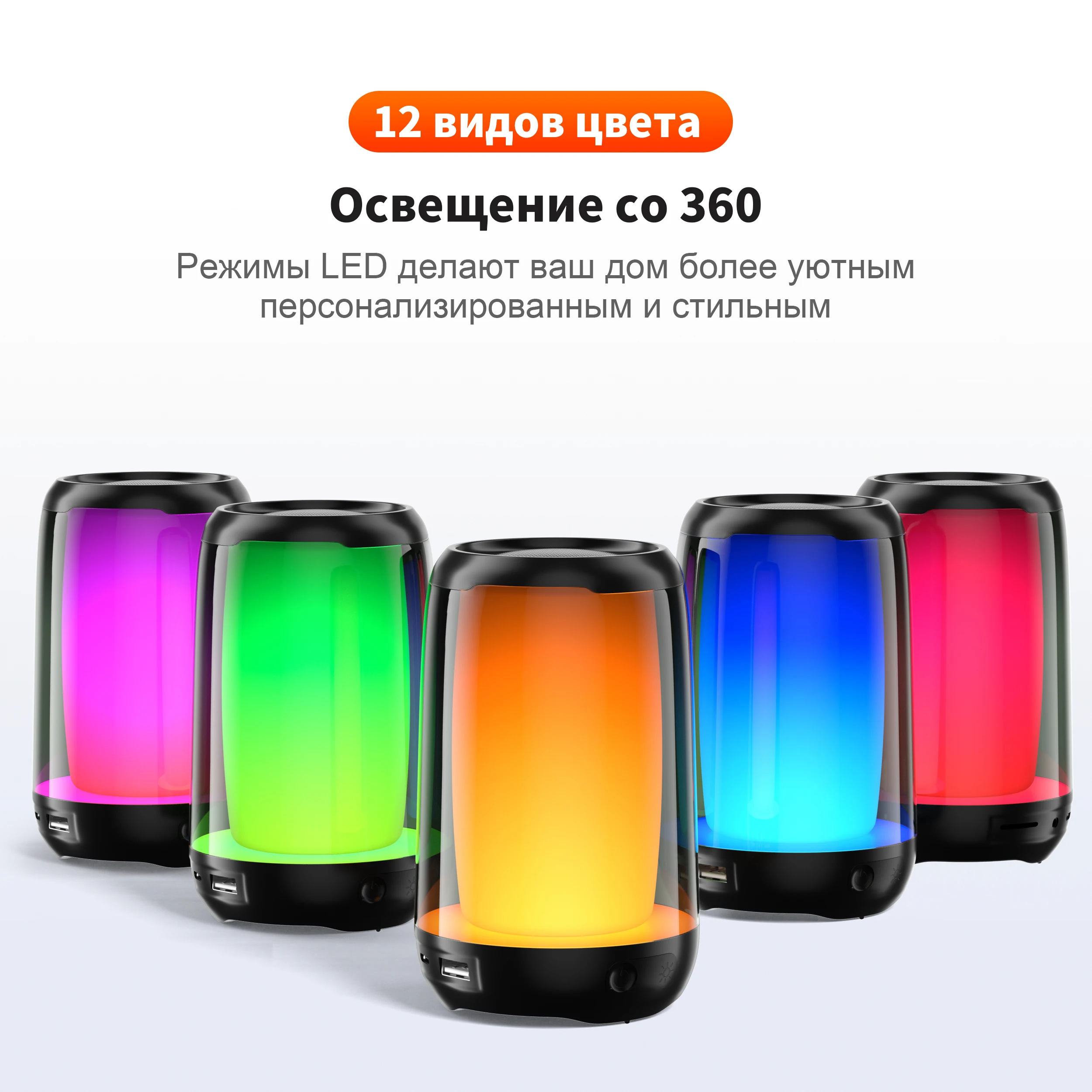 

Wireless Bluetooth Speaker 12 kinds color lights Night Light Atmosphere Lamps 45MM Loudspeaker QERE HF22 Portable Speaker