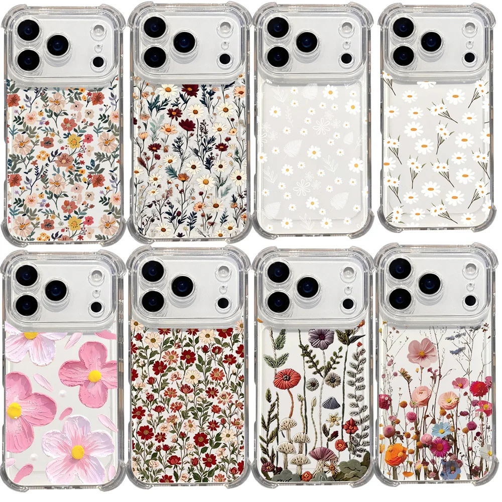 Chic Floral Airbag Corner Clear Phone Case