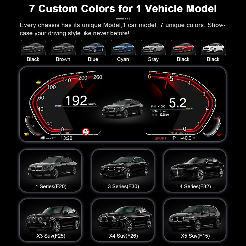 AUTOTOP 12,3 "1920*720 Linux Instrumento de tablero LCD Carplay inalámbrico para BMW Serie 5 E60, Panel de grupo de calibre HD, velocímetro 5