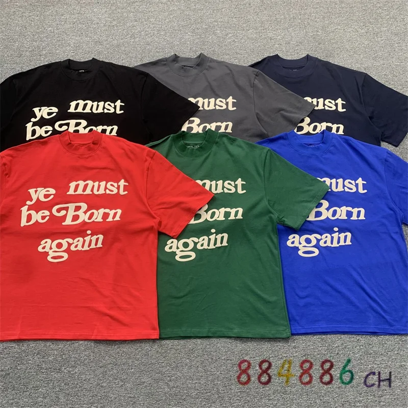 

2023ss Kanye Foam Print T-shirt Men Women 1:1 High Quality ye must be Born again Logo Tops Tees