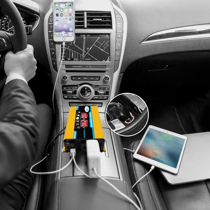 Adattatore convertitore inverter per auto da 4000 W da 12 V a 110/220 V Trasformatore di tensione Display a LED Elettrodomestici Auto doppia USB modificata - immagine 5