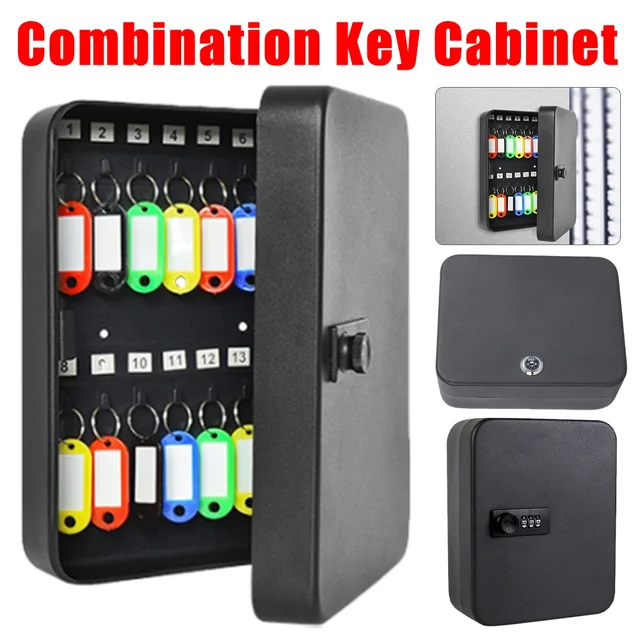 Combination Key Cabinet 20 Key Hooks Key Management with Key/Code Lock Key Cabinet Security Lock Box Key Holder Box Wall Mount 1