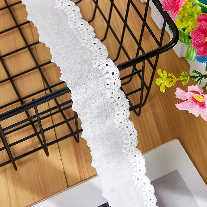 Small Wide Cotton Cloth Embroidery Fabric DIY Lace Trim Clothes Skirt Collar Home Decoration 5Yards/Lot