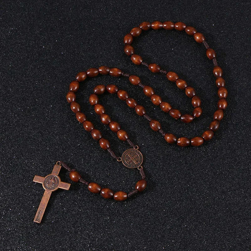 1 Stück Christus Jesus Holzperlen 8mm Rosenkranz Kreuz Auto-Anhänger Geflochtene Seilkette Halskette Religiöser Orthodoxer Gebetsschmuck – Detail 7