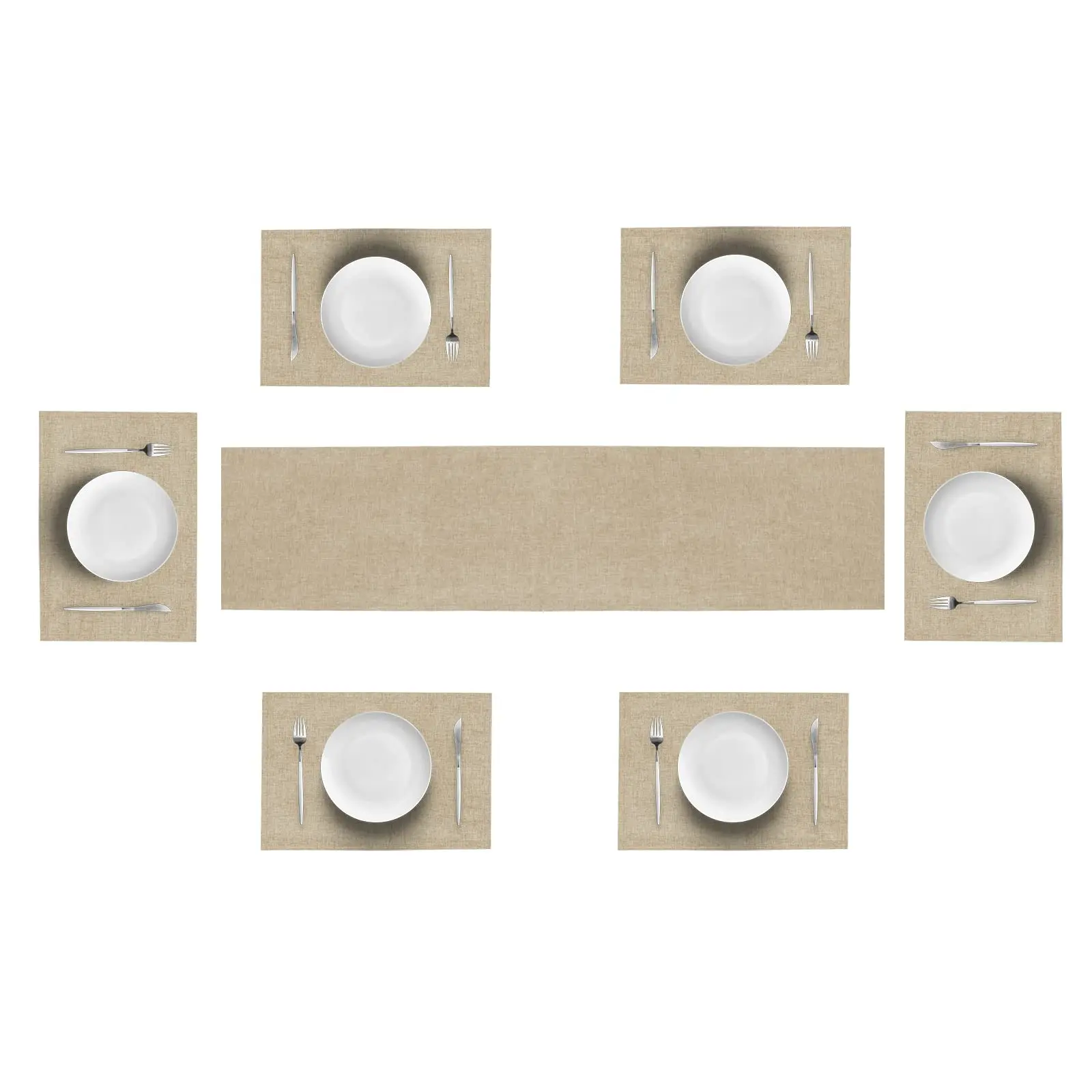 

7pcs Table Runner and Placemats Sets khaki Linen Thick Double Layer Heat-resist and Table Mats for Kitchen Dining Holiday