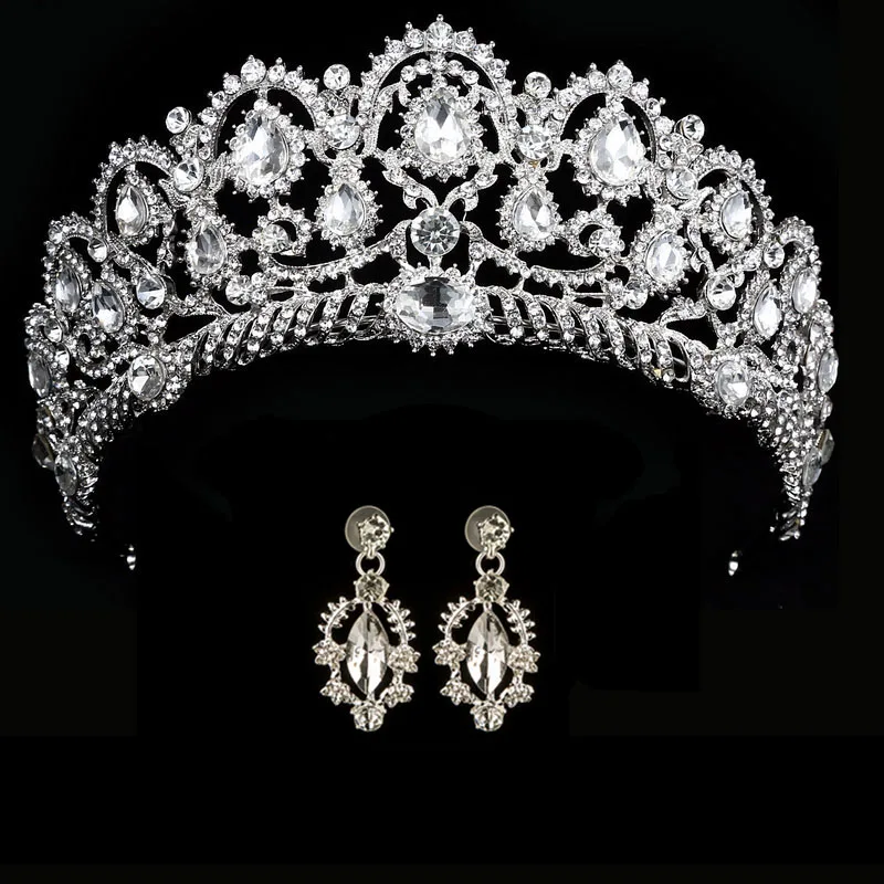 Wedding Crown Queen Bridal Tiara Bridal Crown Earring Luxury Rhinestone Headband Diadem Bride Hair Jewelry Ornaments jewelry accessories hair accessory bridal headwear