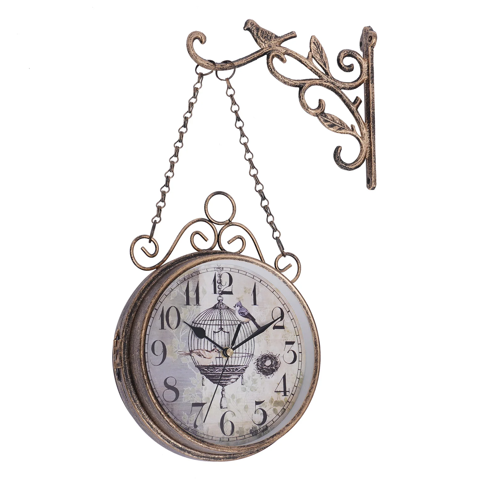Rustic High Transparent Glass Metal Hanging Clock Digital Decorative Wall Clock Double Sided Wall Vintage Metal