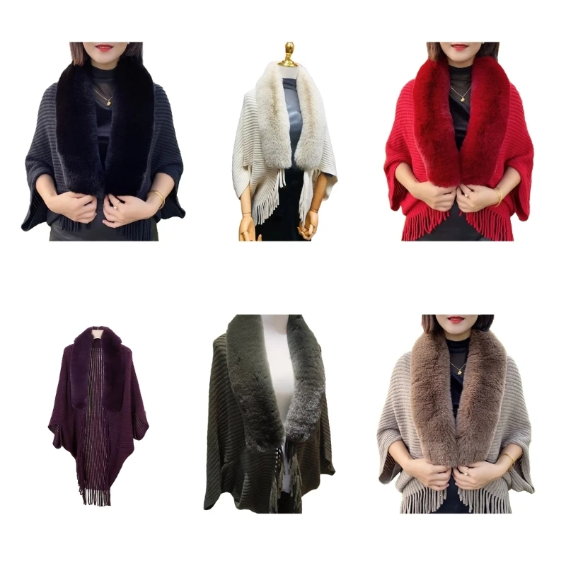 Warm Furry Faux Furs Collar Knit Sweater Cardigan Sleeve Wrap Jackets