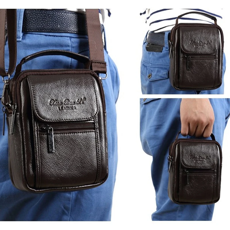 Kleine Herren-Schultertasche, Umhängetasche, Handtasche, Gürtel, Hüfttasche, Bauchtasche, echtes Rindsleder, Mini-Herrentasche_voghion.com