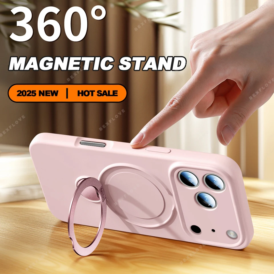 Magnetic Stand Liquid Silicone Phone Case with Magsafe Charging Holder