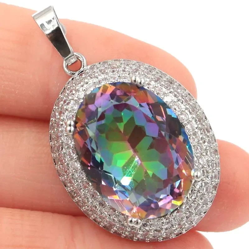 8g Customized 925 SOLID STERLING SILVER  PENDANT Dazzling Mystical Topaz Green Amethyst Golden Citrine Pink Kunzite White CZ Wom