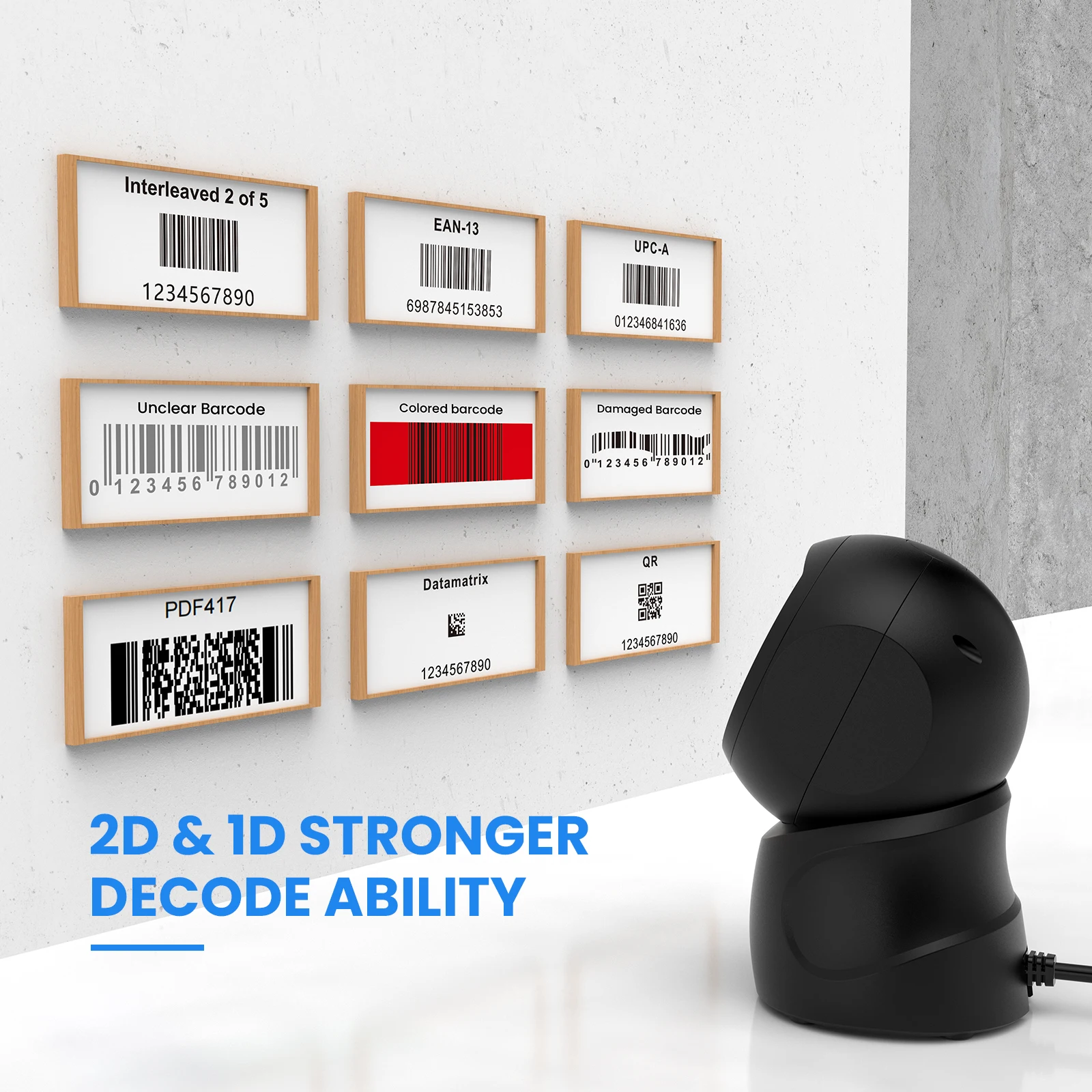 Eyoyo 2D QR Screen Scanning Platform Scanner with Auto-sensing Omnidirectional Hands-free 1D Desktop Barcode Reader for POS Mall