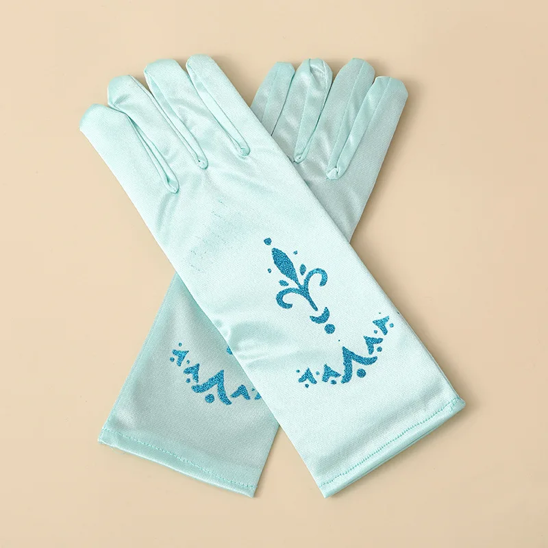Satin Gloves Children Printed Stage Performance Princess Dress Accessories Applicable Age 4-15