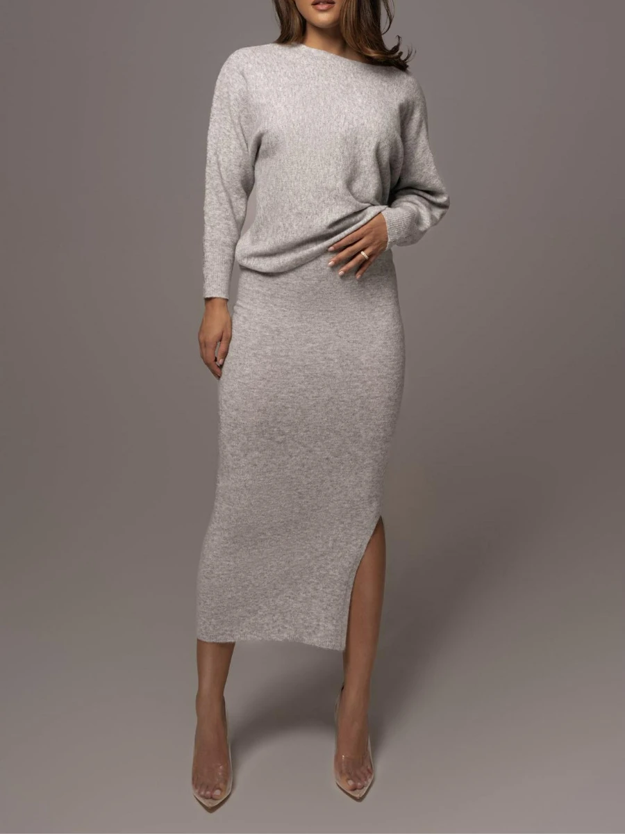 

Mikydely Autumn New Elegant 2 Pieces Split Skirt Sets Casual Dress Suit