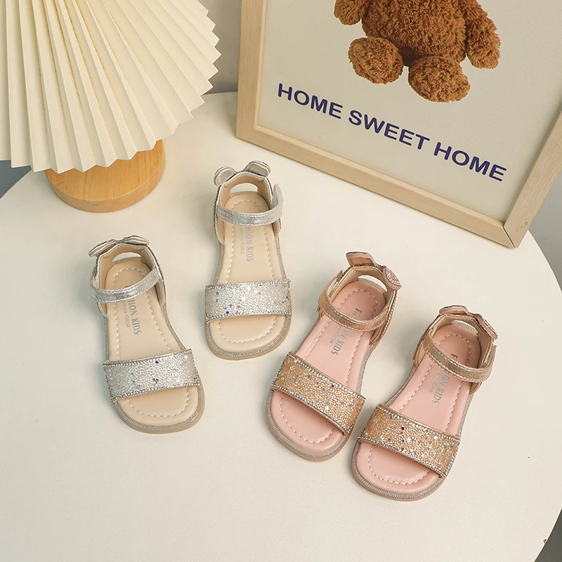 

Kids Shoes Shine Girls Sandals Cute Weave 2024 Open-toe Breatheable Children Casual Shoes Drop Shipping Non-slip Princess Shoes