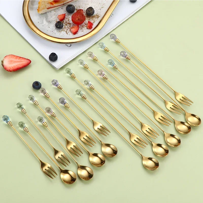 Coffee Spoon and Fork Set for Desserts Ice Cream Cake Fruit