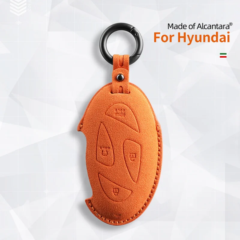 

For Hyundai Grandeur GN7 2023 Kona Ev 2023 Car Remote Key Case Protector Alcantara 7 Buttons Keychain Suede Accessories