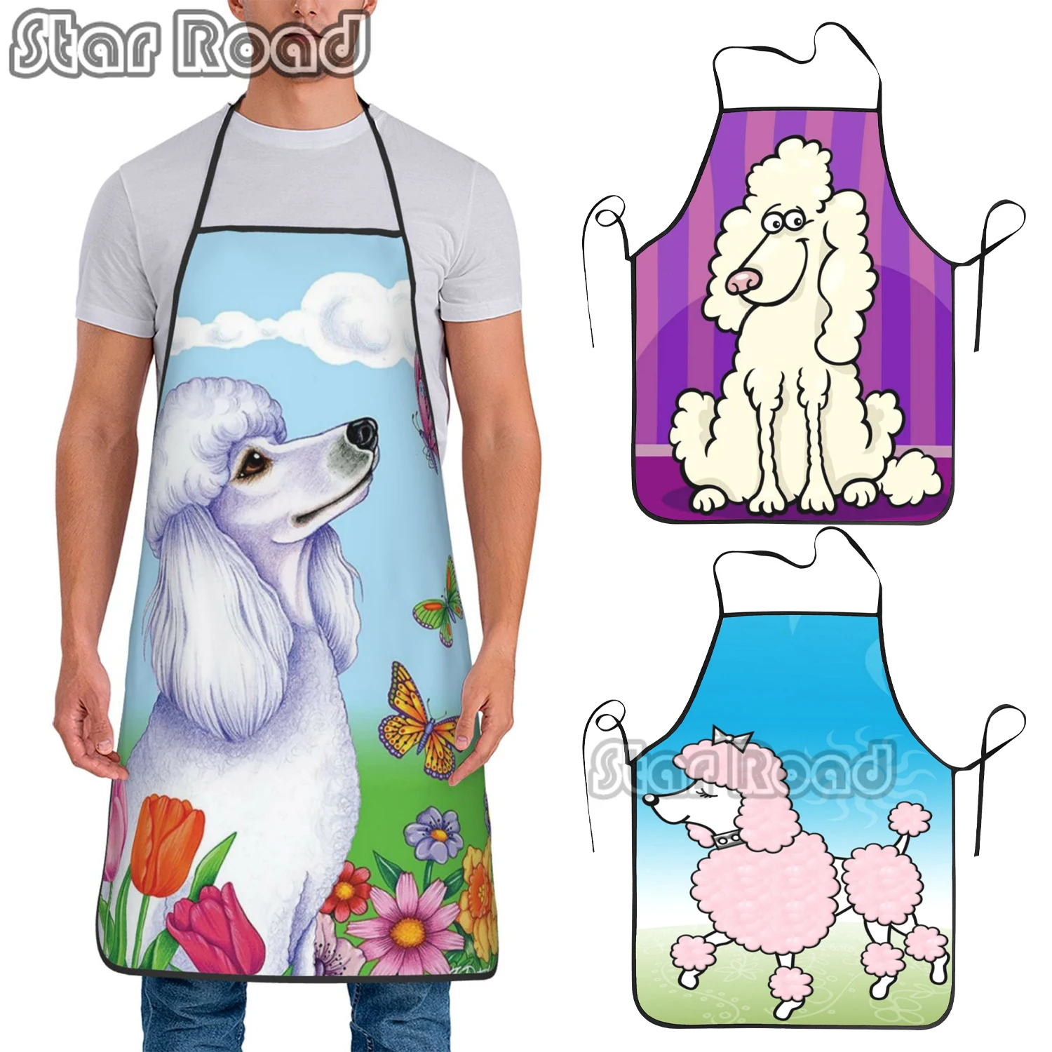 

Custom Bib Funny Wine And Poodle Dog Apron Men Women Unisex Adult Chef Kitchen Cooking Pet Puppy Tablier Cuisine Gardening