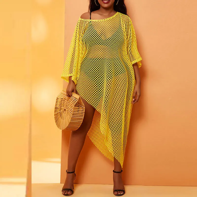 

Long Crochet Beach Blouse Pullover Short Sleeves Beach Sunscreen Shirt 2023 Seaside Vacation Plus Size Loose Openwork Sweater
