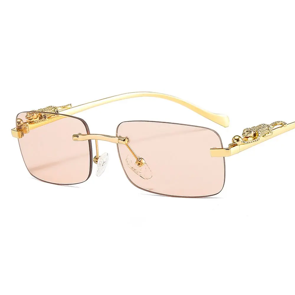 Vintage Rimless Square Luxury Sunglasses with Leopard Head Design