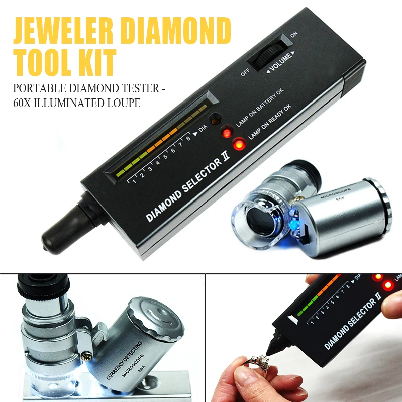 Portable Jeweler Diamond Tester Tool Kit 60X Illuminated Loupe w/ Battery -  AliExpress