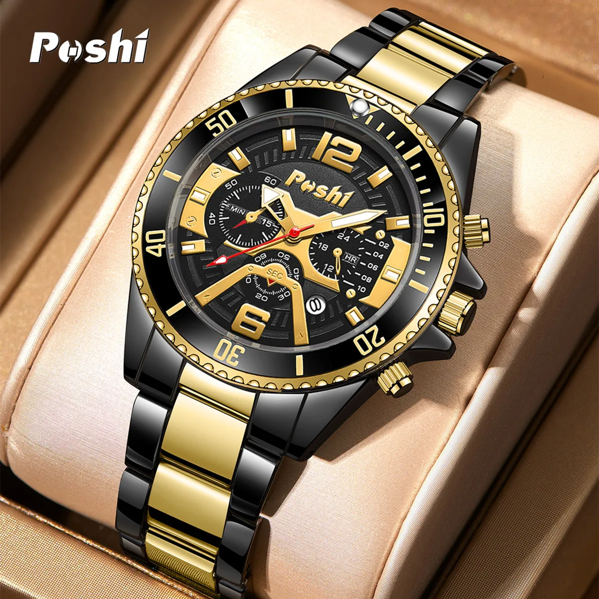 

POSHI Fashion Quartz Watch for Man Original Luxury Business Men's Watches with Date Week Luminous Points Life Waterproof