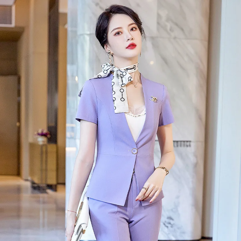 High Quality Women Business Suits Summer Short Sleeve with 2 Piece Set Pants and Tops Office Work Wear Professional Blazers Set