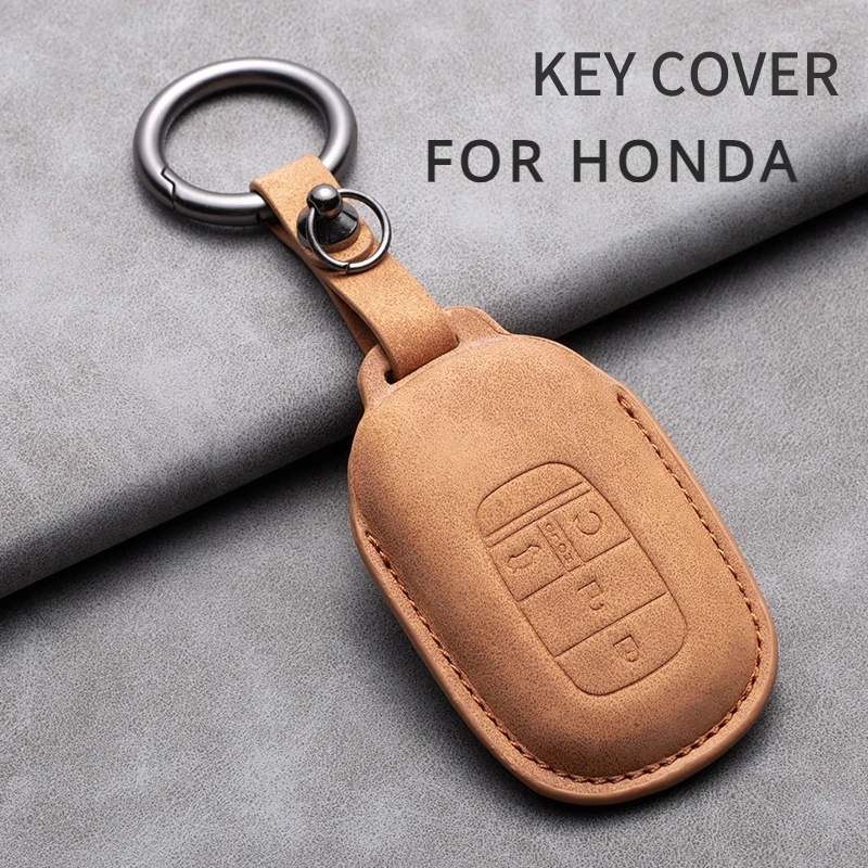

Leather Cover Protector Holder Car Remote Key Case Fob For Honda Civic Accord HR-V CR-V CRV 2022 2023 Keychain Accessories