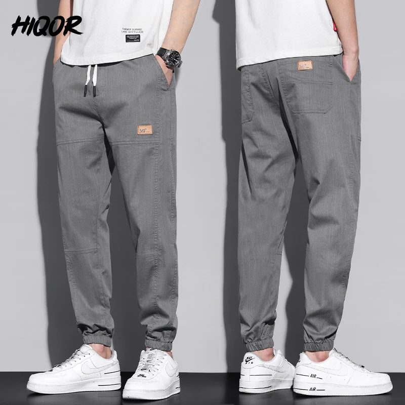 

HIQOR Spring Summer Men Pants Wide Loose Casual Pants Man Thin Sports Elastic Breathable Tie-Foot Gray Trousers Pantalon Homme