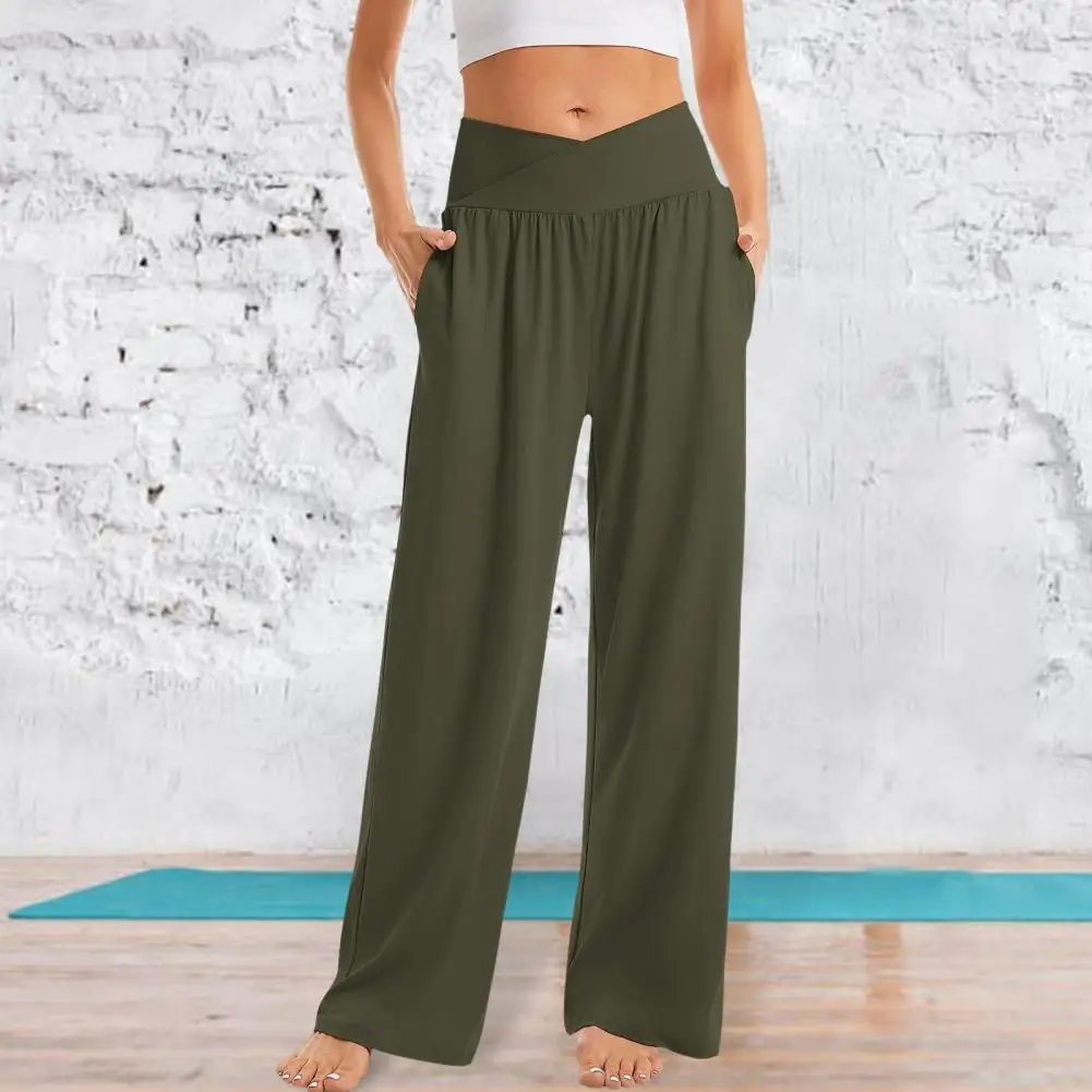 

Брюки женские с эластичным поясом, штаны с широкими штанинами, стильные штаны для йоги с эластичным поясом и карманами, Весенняя уличная одежда
