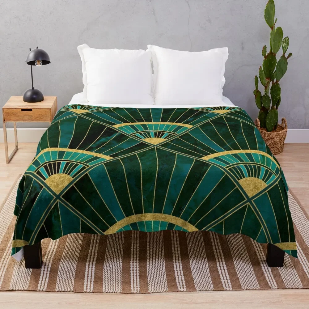 

Art Deco Real Green Marbled Geometric Pattern Throw Blanket blankets ands Thins Blankets