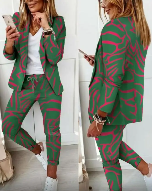 Women's Ombre Long sleeved Shawl Collar Suit Pants Set 2024 Spring/Summer New Women's Casual Daily Pants Set