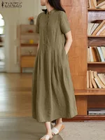 ZANZEA Chic Linen Shirt Dresses Casual Solid Long Maxi Dress Fashion Women Cotton 2024 Sundress New Arrival Summer Vintage Robes - Image 3