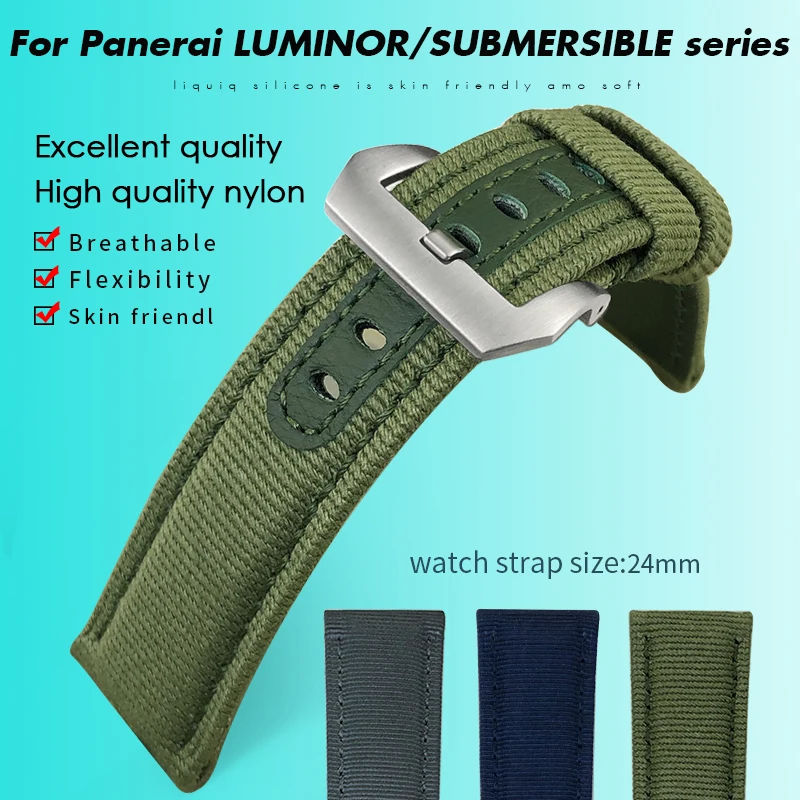 Bracelet de montre en nylon pour Panerai SubSN Shoor, 24mm, haute qualité, gris, bleu, vert, tissu en toile, PAM01118, 441 1