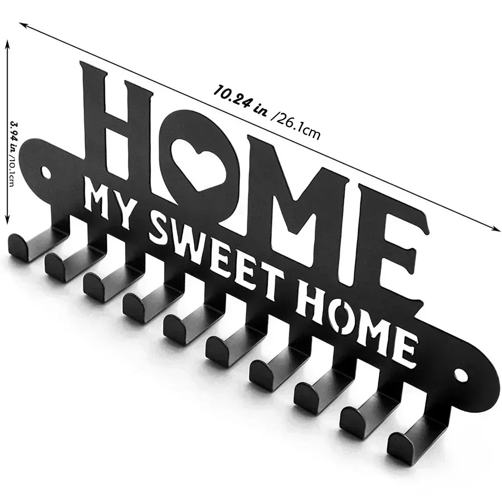 Metal Wall Key Holder Black Metal Wall-Mounted Key Holder Hooks Artistic Iron Coat Rack for Home Entryway and Kitchen