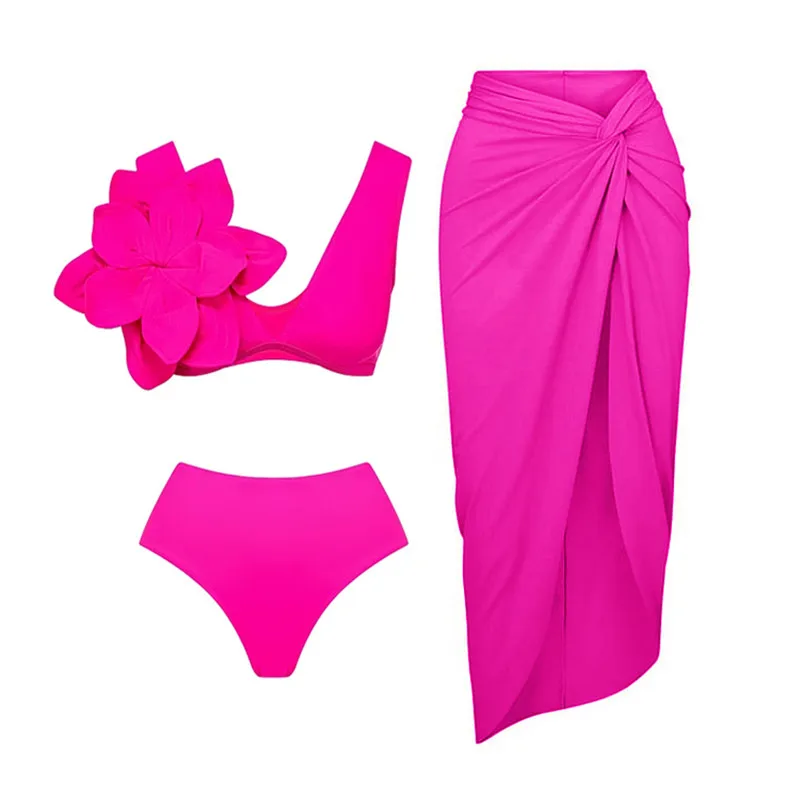 ZAFUAZ 2024 Sexy 3D Flower Bikinis One Piece Swimsuit Skirt Ruffle Shoulder Monokini Cut Out Swimwear Women Bathing Suit Dress