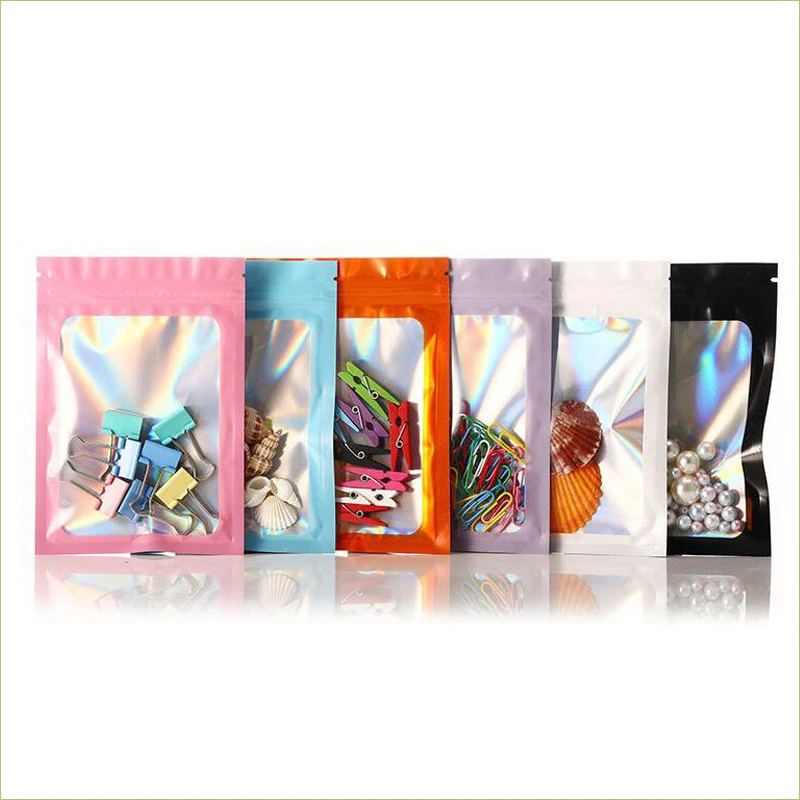 100pcs Smell Proof Mylar Bags Resealable Odor Proof Bags Holographic
