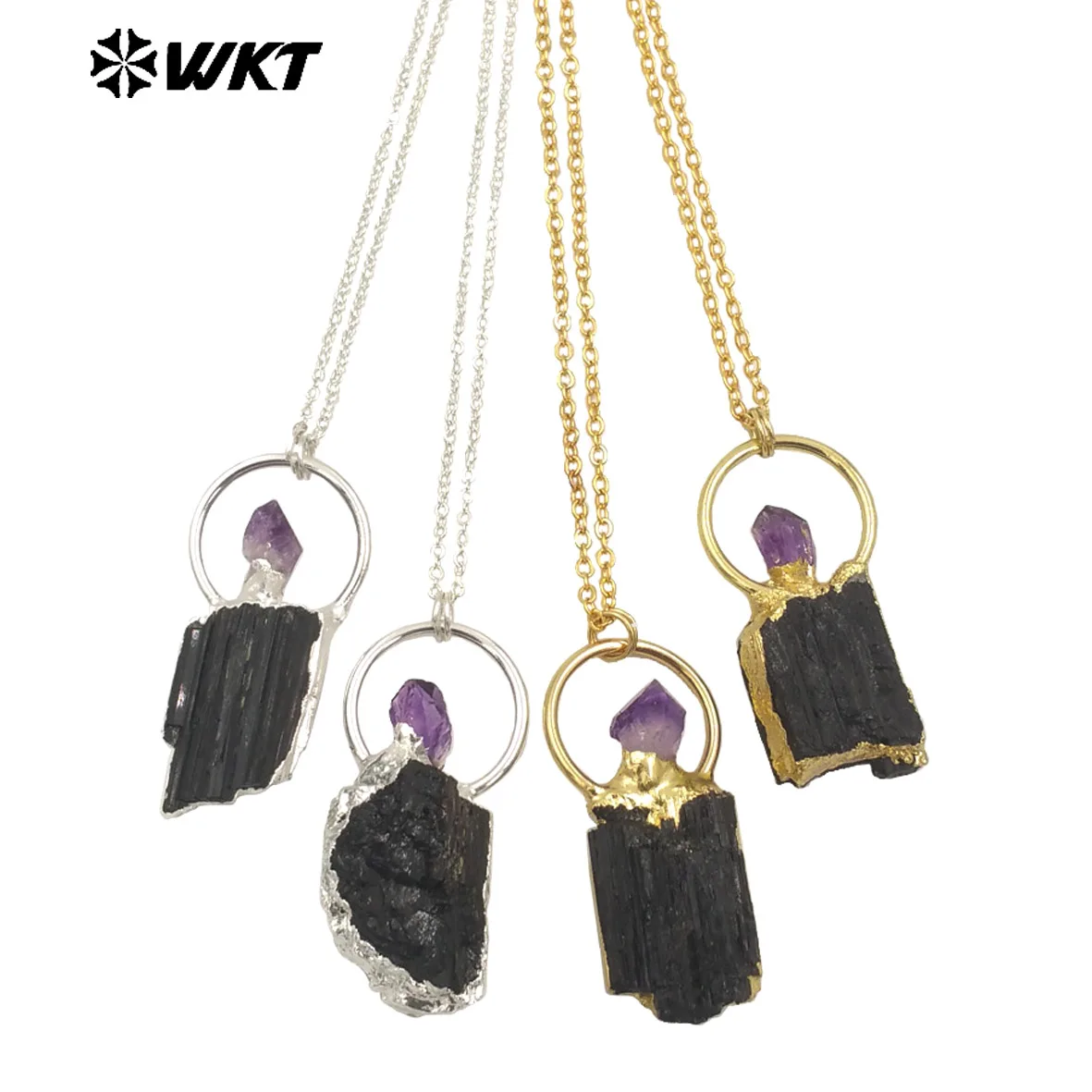 

WT-N1467 WKT 2023 Retro Style Women Pendant Black Tourmaline Necklace 18k Gold Plated Accessory Party Jewelry Popular