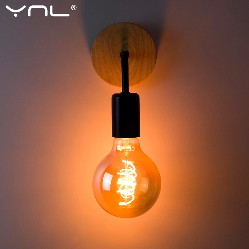 

Vintage Wood Wall Lamp E27 220V 110V Sconce Wall Lights Fixture For Bedside Living Room Home Lighting Dining Room Bedroom Lights