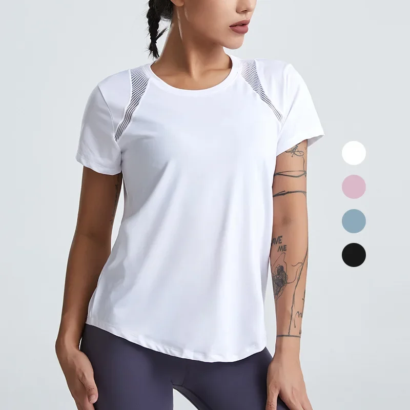 Loose Yoga Clothes Tops Short-Sleeved Running Quick-Drying T-Shirts Short Sports Hollow Fitness Women's